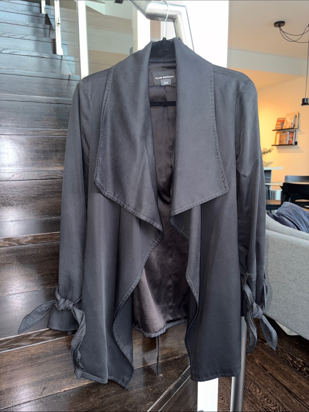 Club Monaco Navy Draped Waterfall Tie-Cuff Jacket